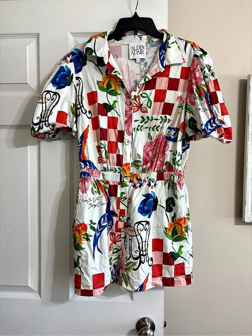 Alden Adair Colorful Patchwork Floral Romper size medium